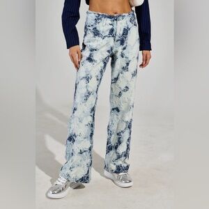 Blue and White Patterned Denim Pants